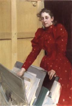 Anders Zorn : Portrait of Emma Zorn in the Paris studio